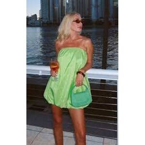 Show Me Your Mumu Lime Green Bubble Mini Dress Strapless Taffeta Party Neon NEW